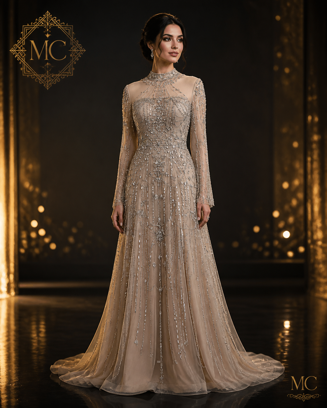 Long Sleeves High Neck Dubai Luxury Evening Dress for Women Wedding Party Arabic Formal Gowns SS587 Customized