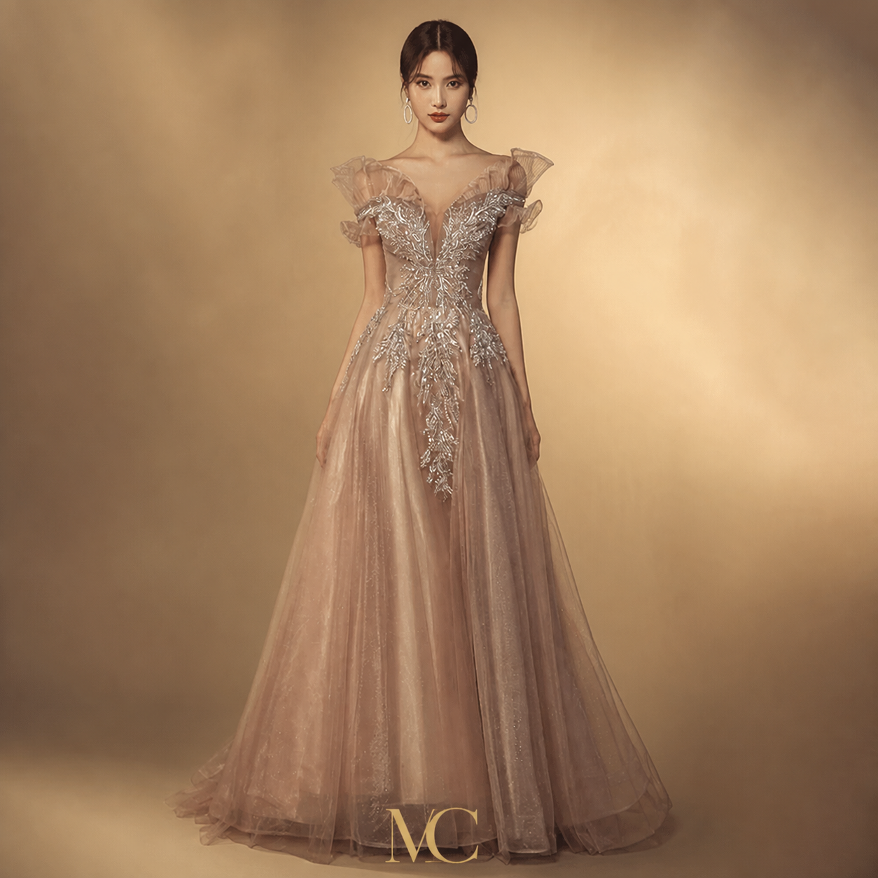 MC Fairy Dreamy Mesh Off Shoulder Celebrity Banquet Dress