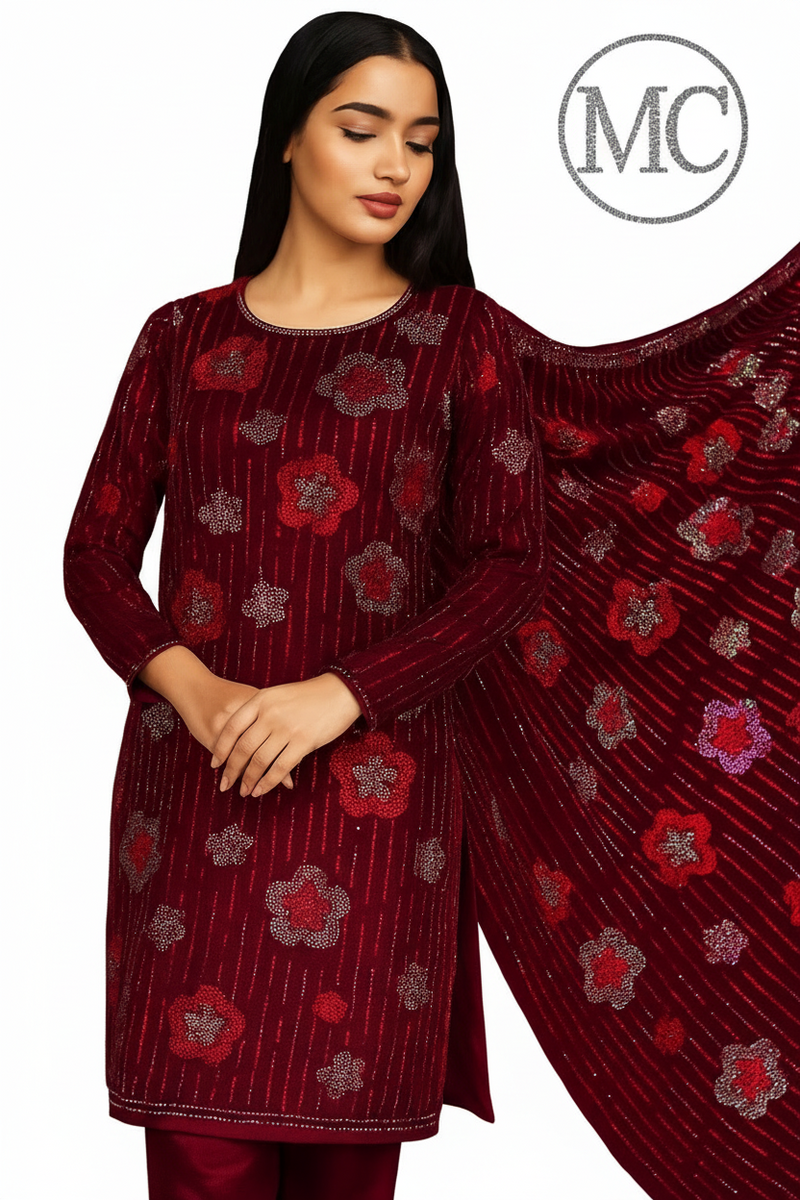 Red Velvet Floral Suit