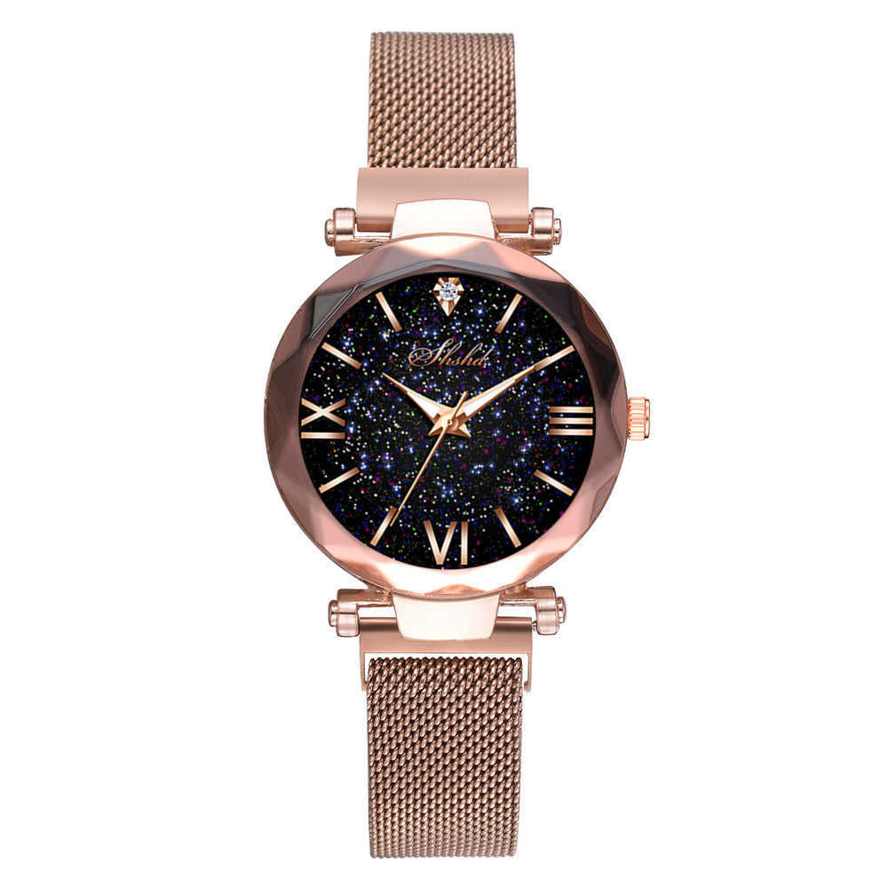 Mohammad Collection Starry Quartz Watch with Lazy Magnet Strap featuring slip-on shoe-inspired design in a close-up view.