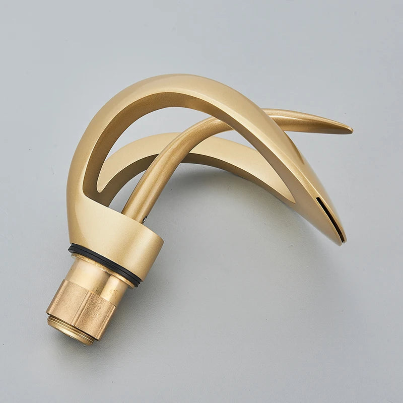 Solid brass waterfall bathroom sink faucet by MC THE BLACK DIAMOND with single handle for hot and cold water control.