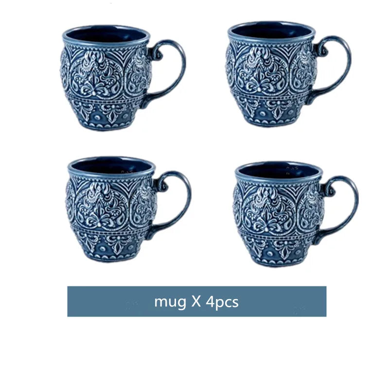 Blue retro relief ceramic tableware dishes set by 𝕄𝕔 𝕋𝕙𝕖 𝔹𝕝𝕒𝕔𝕜 𝔻𝕚𝕒𝕞𝕠�