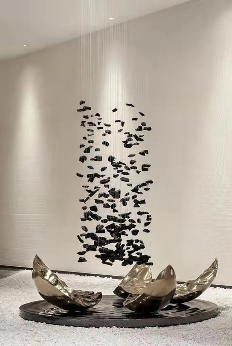 Large modern stone crystal LED chandelier by MC THE BLACK DIAMOND, featuring luxury design for staircase and living room lighting.