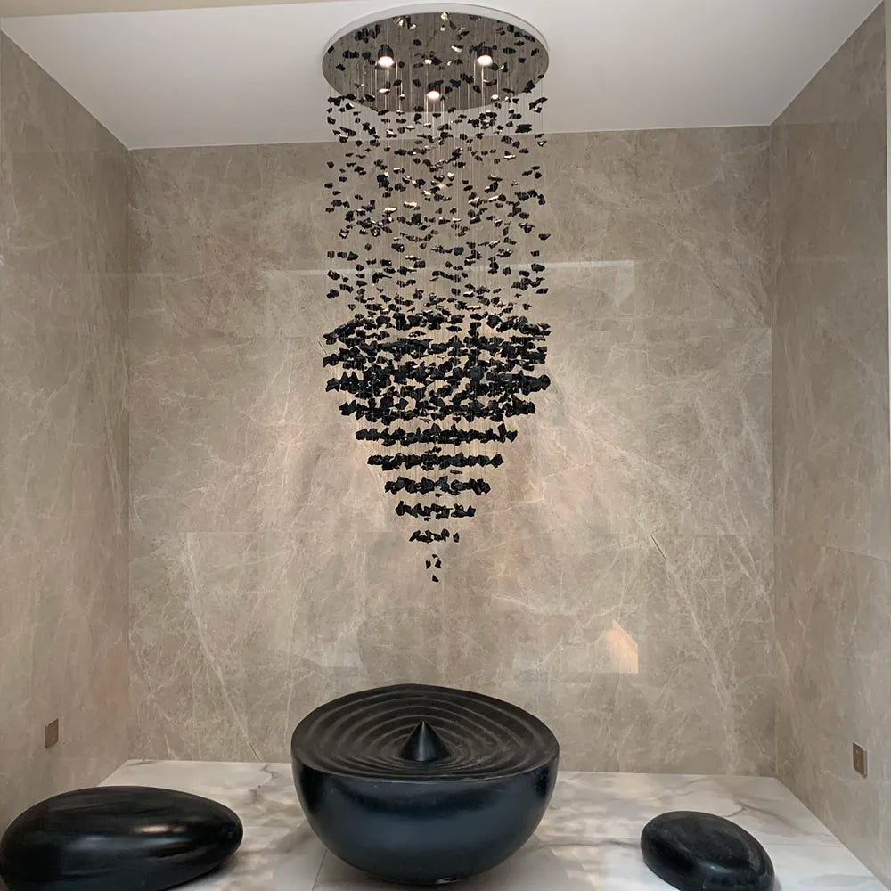 Modern Stone Crystal Led Chandelier Large Luxury Staircase Living Room Light Fixture Long Hallway Lobby Indoor Home Hanging Lamp