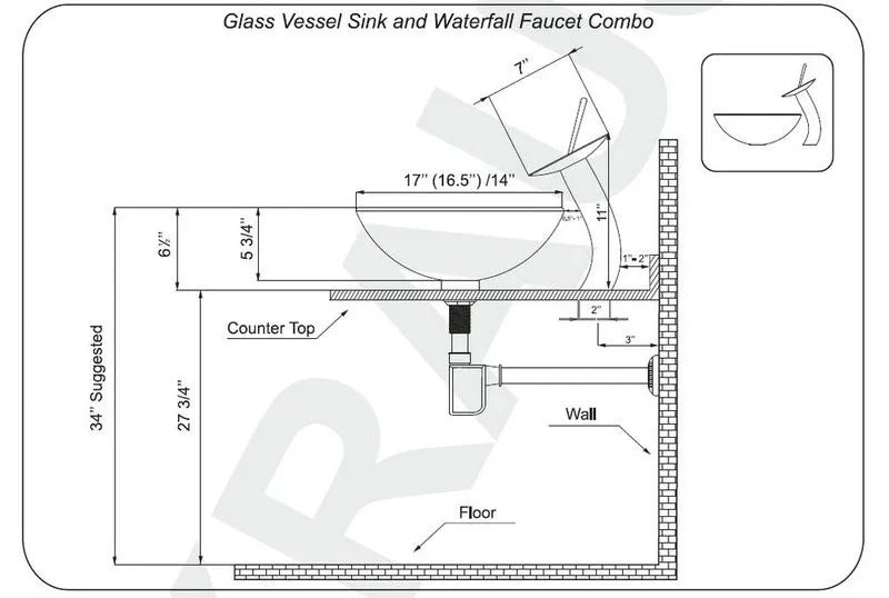 Black faucet and blue glass vessel sink with tempered glass basin and waterfall spout, above-counter oval bathroom vessel sink by MC THE BLACK DIAMOND