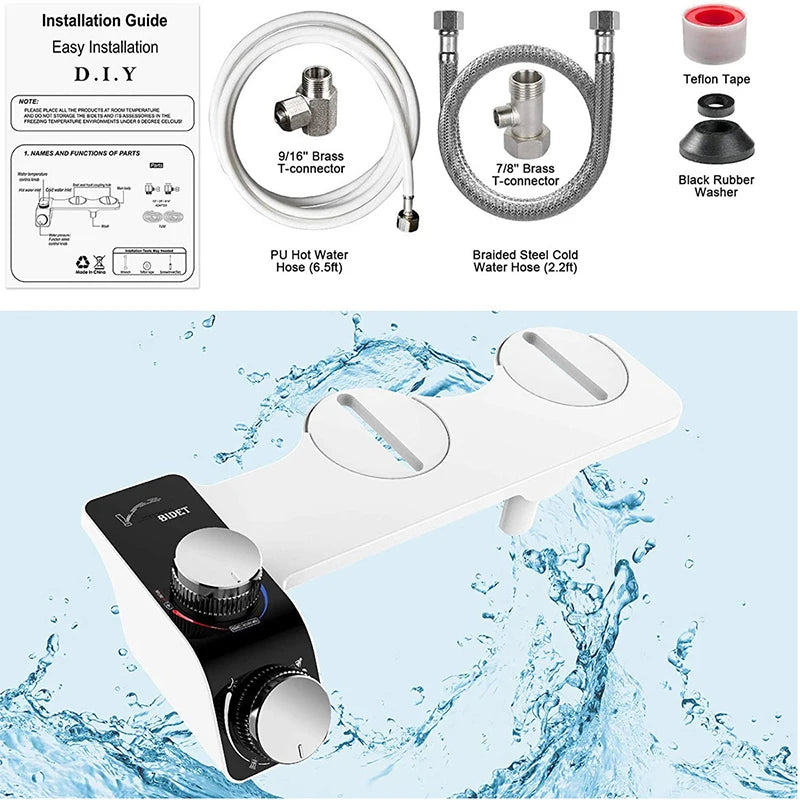 Bidet Toilet Seat Attachment Non-Electric Self-Cleaning Dual Nozzles Wash Hot Cold Mixer Water Lady Bathroom Accessories Sprayer - https://mohammadcollection.com