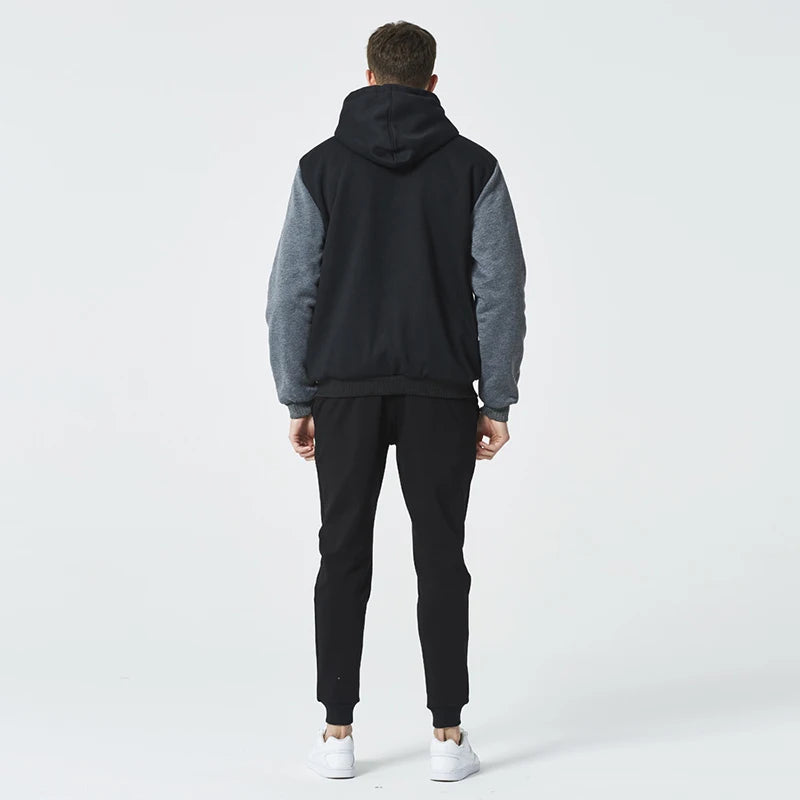 Men's camouflage winter jacket by MC The Black Diamonds, fleece-lined long sleeve coat with hood, casual streetwear men's fashion.