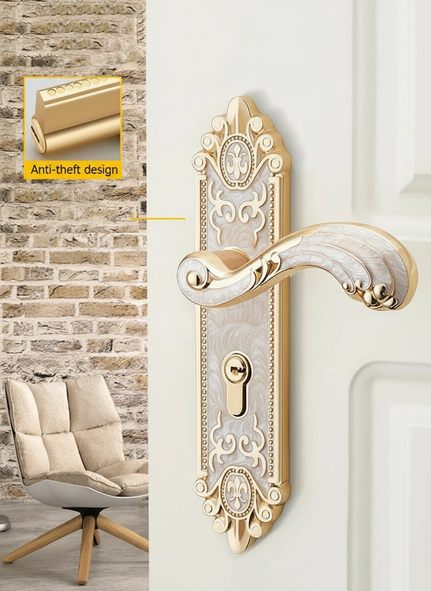 European style gold door lock with keys, ivory white handle, security entrance hardware, anti-theft design, from ๐๐ ๐๐๐ ๐น๐๐๐๐ ๐ป๏ฟฝ