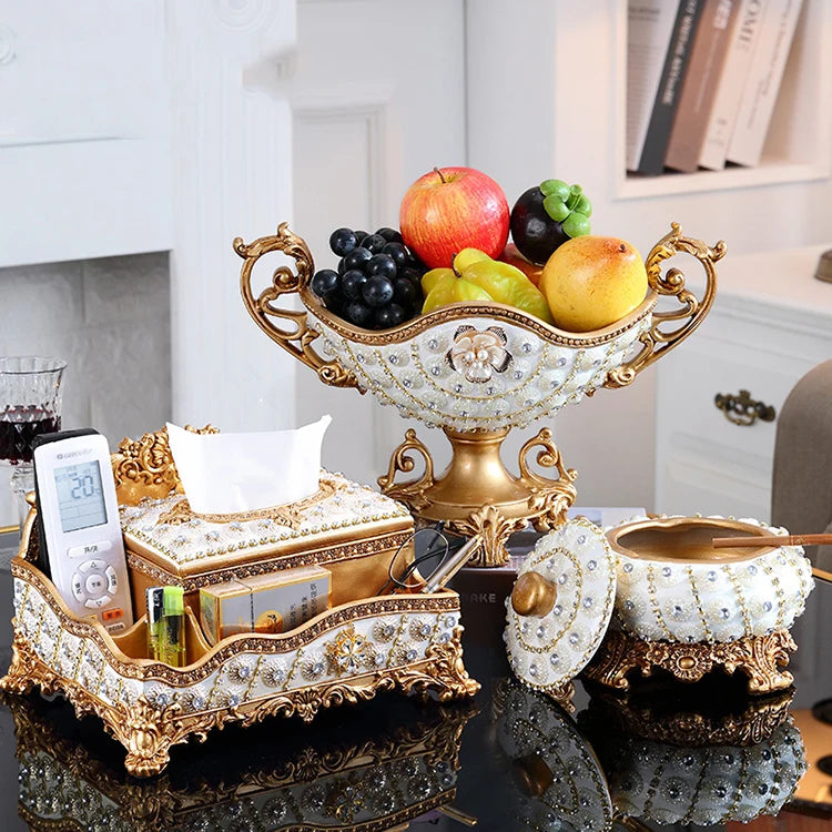 European Resin Diamond Fruit Plate Dried Fruit Candy Dish Tissue Box Ornaments Home Livingroom Table Furnishing Decoration Craft - https://mohammadcollection.com