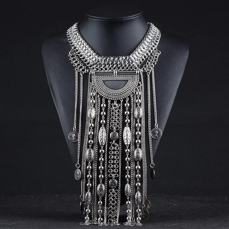 Long boho fashion maxi tassel statement necklace with ethnic vintage coins from ๐๐ ๐๐๐ ๐น๐๐๐๐ ๐ป๐๐๐