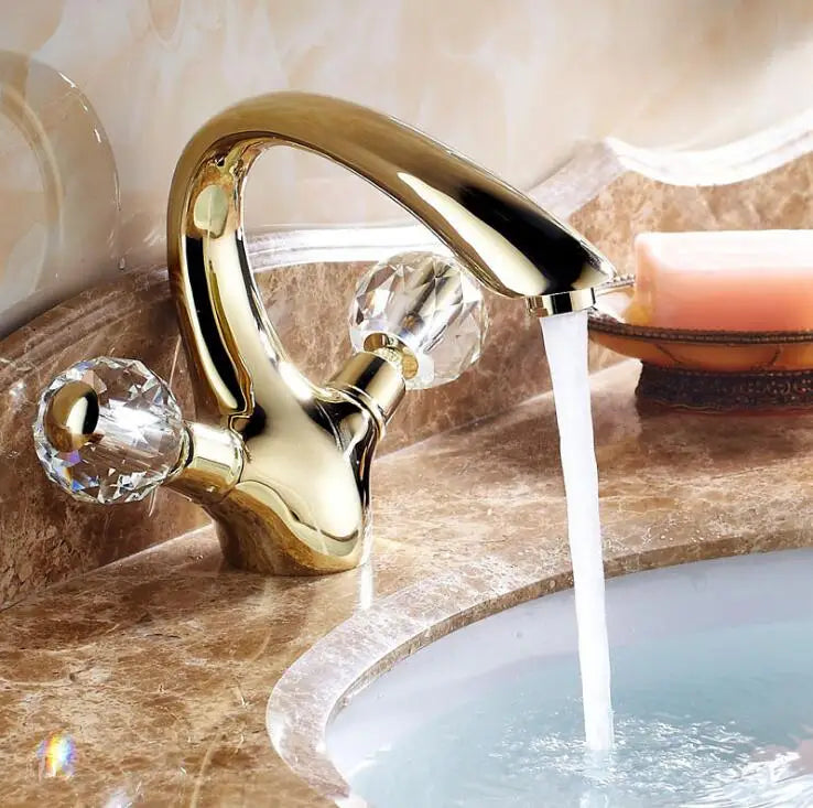 New Basin Faucets Gold Brass Crystal