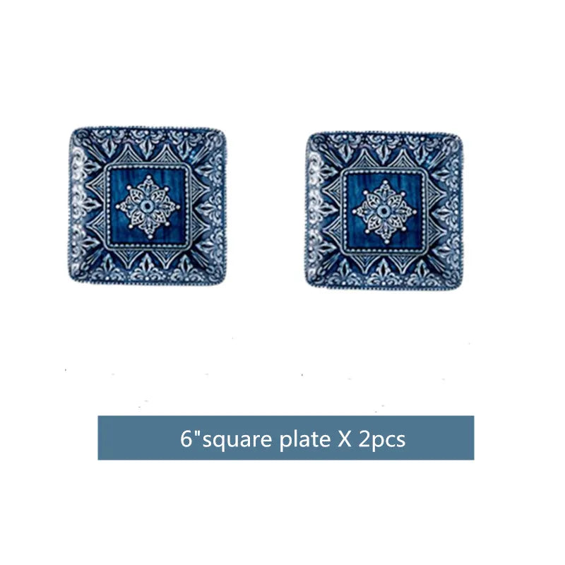 Blue retro relief ceramic tableware dishes set by 𝕄𝕔 𝕋𝕙𝕖 𝔹𝕝𝕒𝕔𝕜 𝔻𝕚𝕒𝕞𝕠�