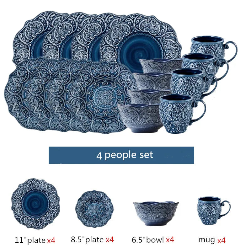 Blue retro relief ceramic tableware dishes set by 𝕄𝕔 𝕋𝕙𝕖 𝔹𝕝𝕒𝕔𝕜 𝔻𝕚𝕒𝕞𝕠�