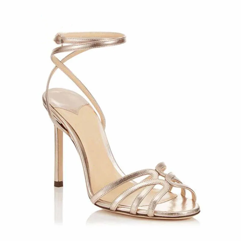 FHC European women’s high heels sandals with peep toe, ankle cross straps, summer stage shoes, black leather, MC The Black Diamonds