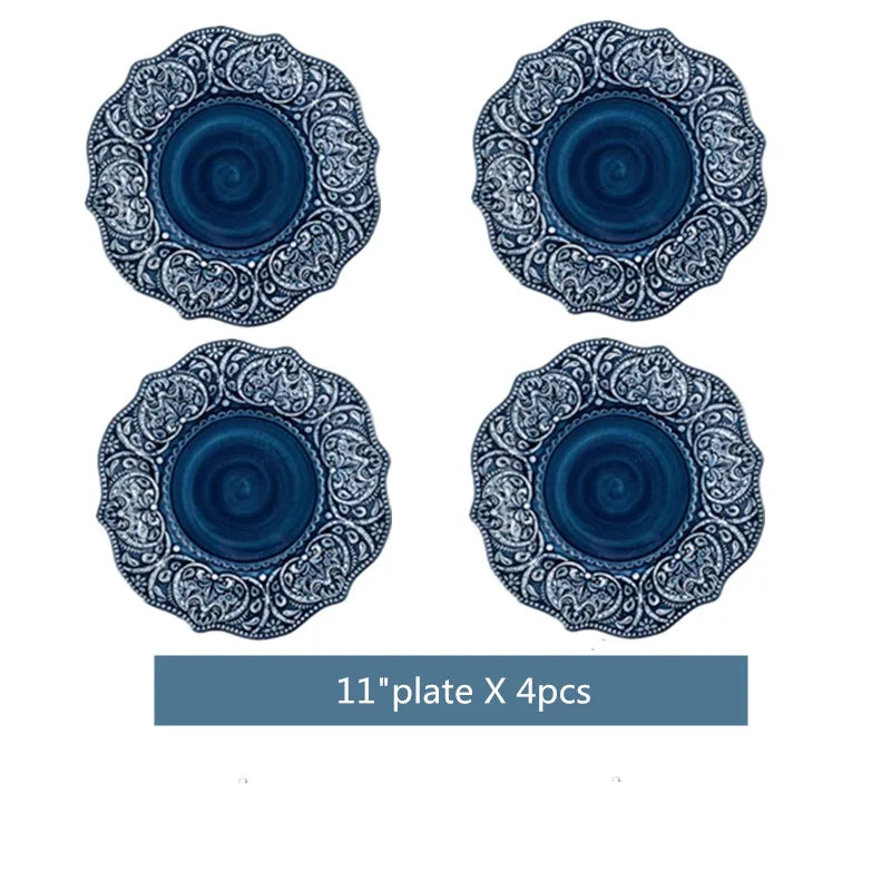 Blue Retro Relief Ceramic Tableware Dishes Set by 𝕄𝕔 𝕋𝕙𝕖 𝔹𝕝𝕒𝕔𝕜 𝔻𝕚𝕒𝕞𝕠�