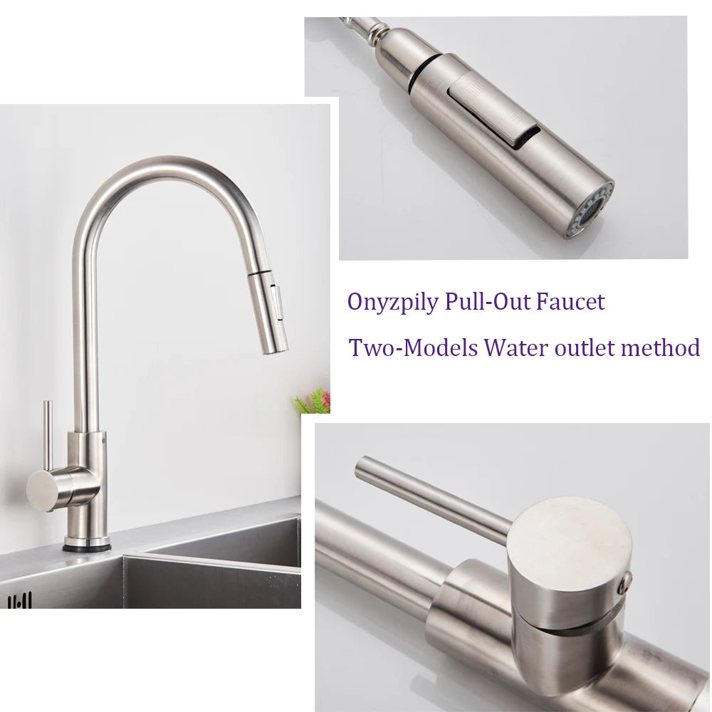 Black MC THE BLACK DIAMOND pull-out sensor kitchen faucet with touch control for hands-free operation and modern sink setup.