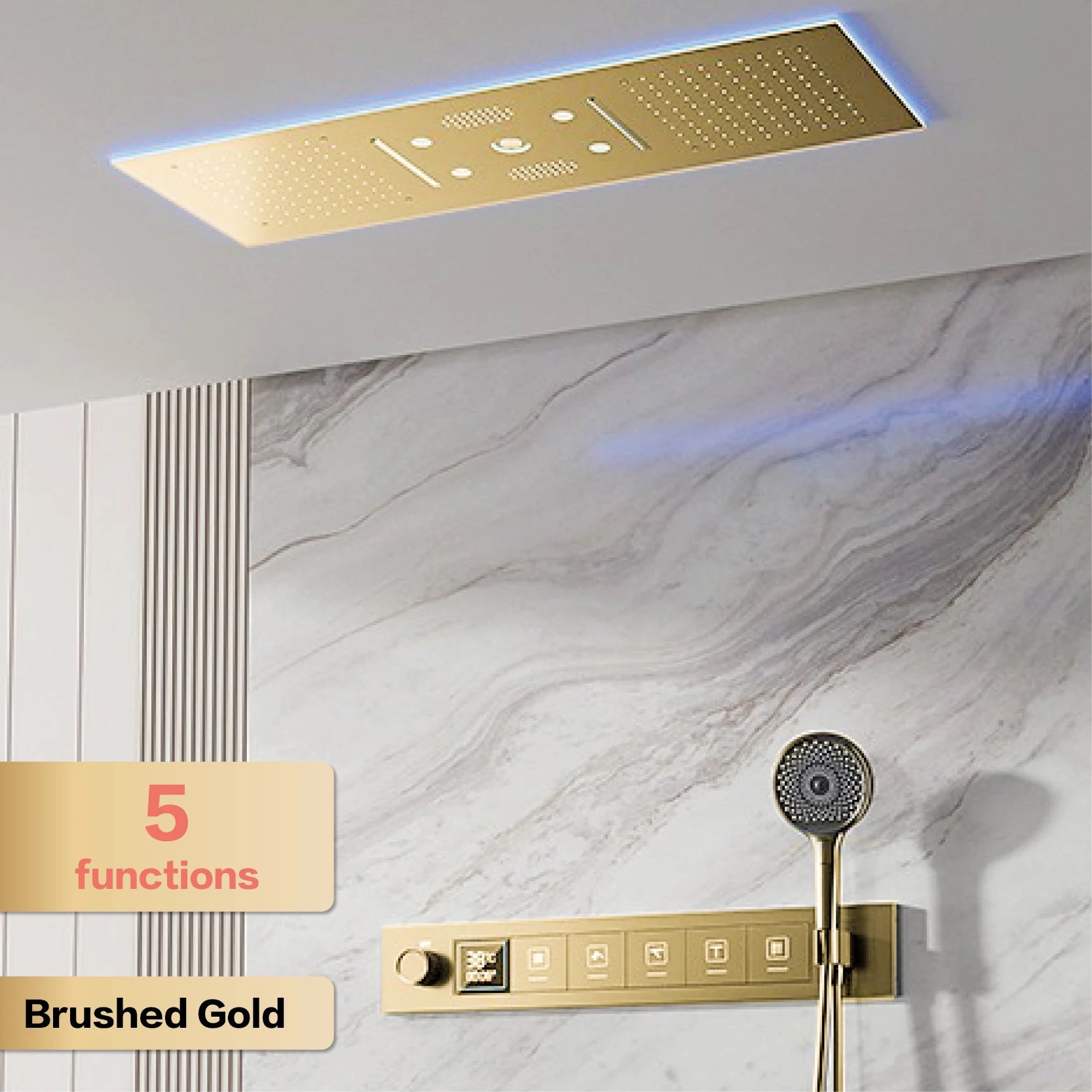 AITANA Luxury Brass Gunmetal LED Display Thermostatic Shower System Bathroom Ceiling embedded concealed giant curtain Rainfall - https://mohammadcollection.com