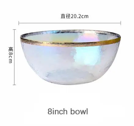 Thick rainbow glass dinner plate with gold inlay, featuring a luxurious design for salads, fruits, and desserts from ๐๐ ๐๐๐ ๐น๐๐๐๐ ๐ป