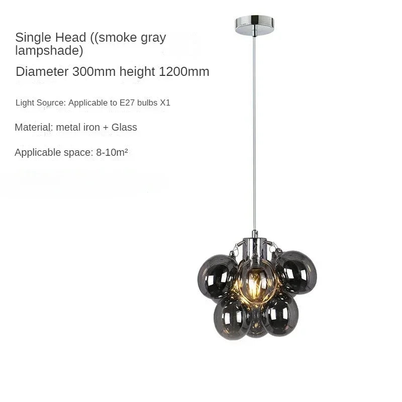 Modern grape-shaped pendant chandelier by MC The Black Diamond with Nordic design, hanging in a stylish living room.
