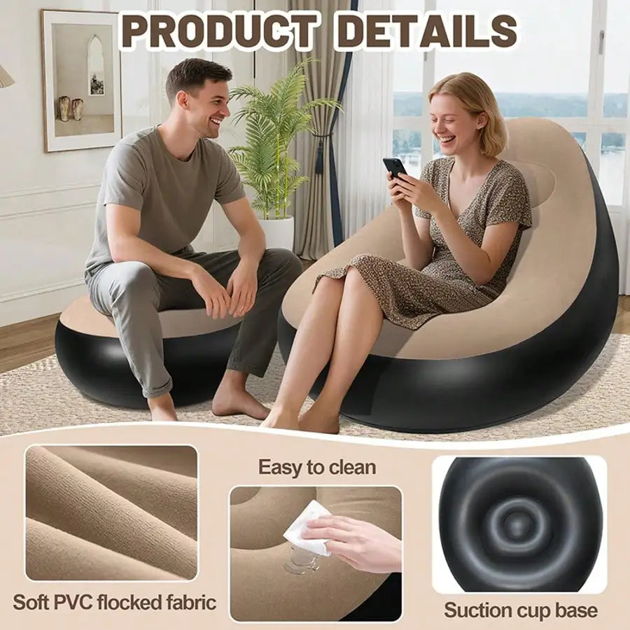 Flocked Inflatable Lazy Sofa: W/Footrest & Foot Pump, Foldable for Home Office & Outdoor Use - https://mohammadcollection.com