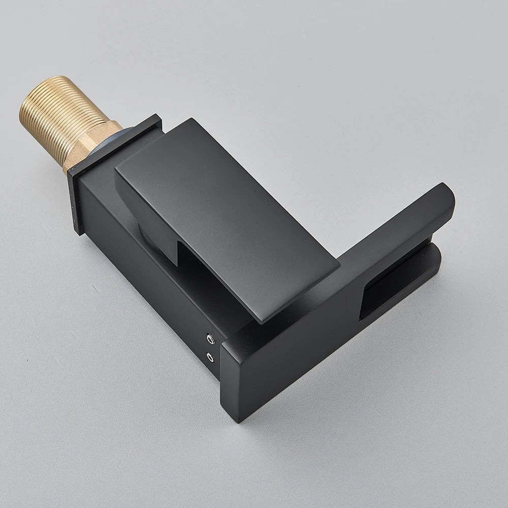 Black brass LED waterfall bathroom sink faucet with single handle, hot and cold mixer, deck-mounted design by 𝕄𝕔 𝕋𝕙𝕖 𝔹𝕝𝕒𝕔𝕜 𝔻𝕚