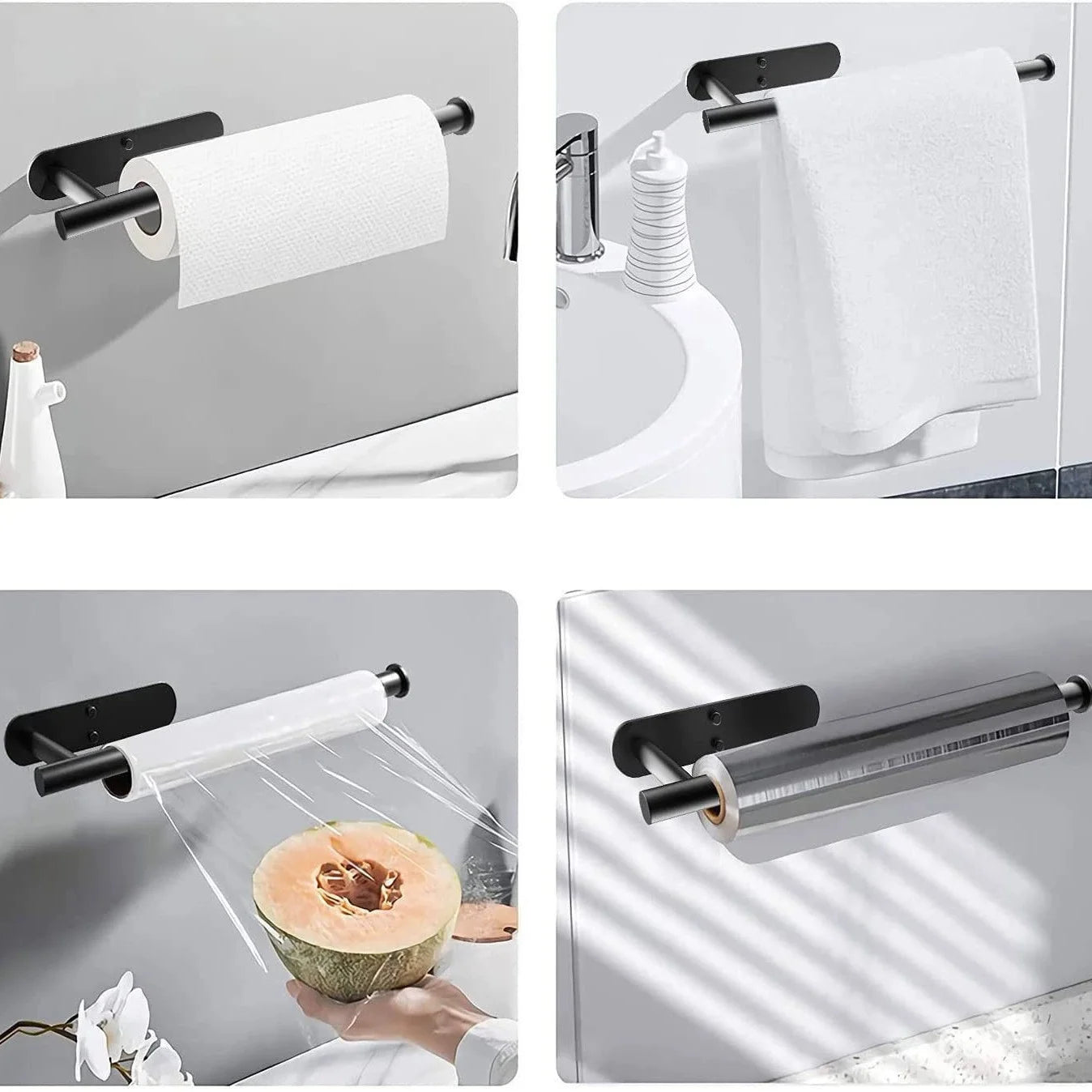 Self-adhesive stainless steel paper towel holder for under cabinet kitchen use, with screw mounting option, by ๐๐ ๐๐๐ ๐น๐๐๐๐ ๐ป๏ฟฝ