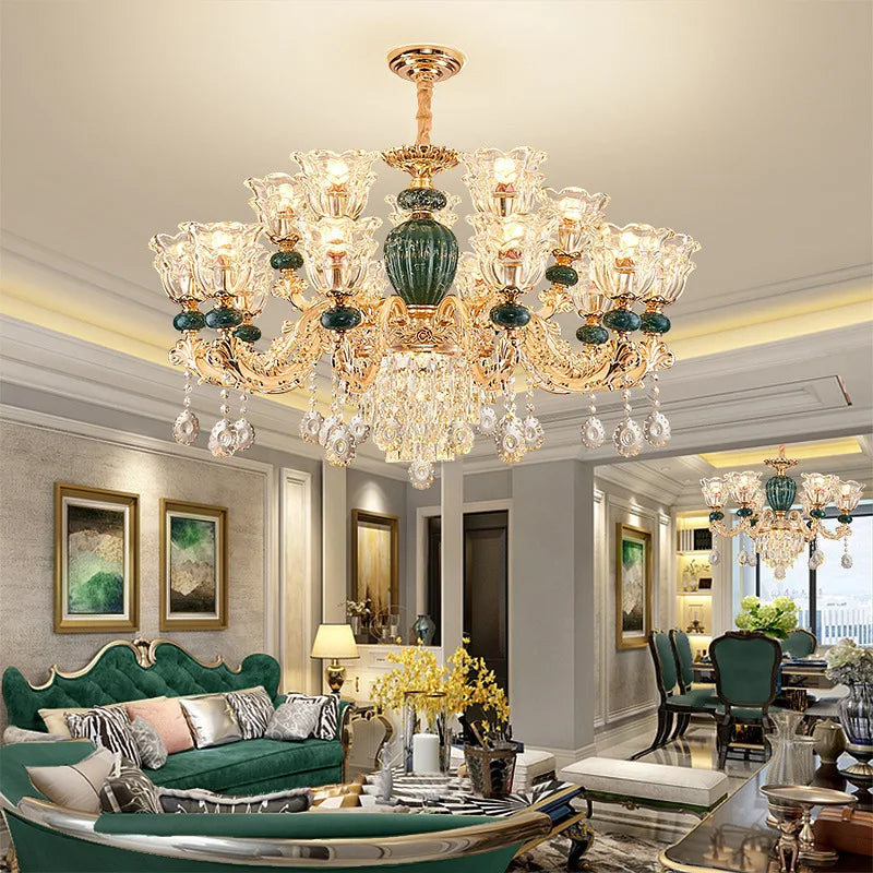 LED Crystal Ceramic Retro Ceiling Chandelier European Style Lamp Living Room Bedroom Villa Duplex Plant Fun Luxury Chandelier - https://mohammadcollection.com