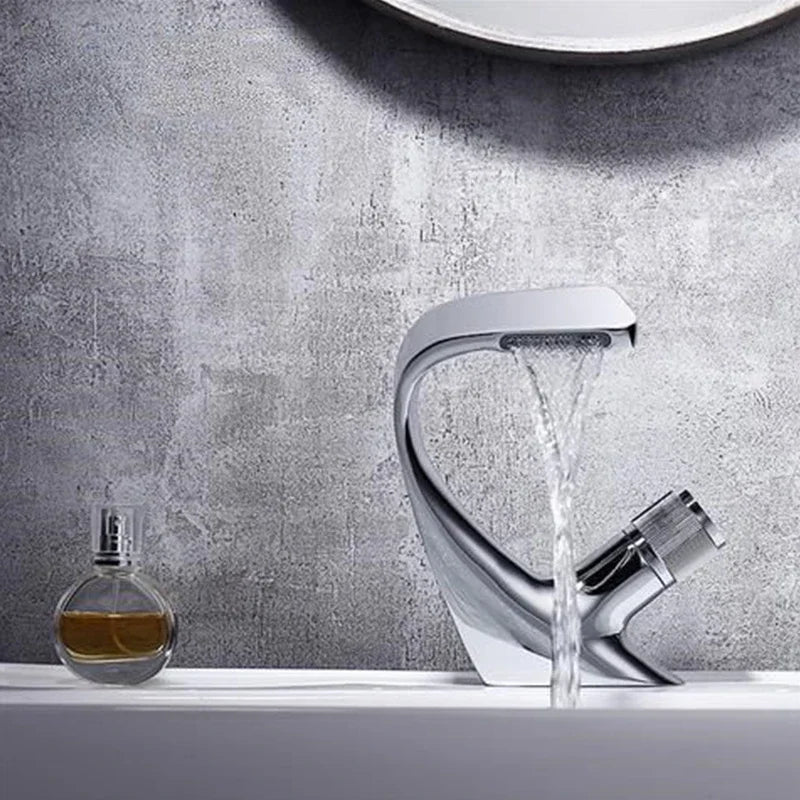 Stainless steel waterfall bathroom sink faucet with hot and cold water, G1/2 thread, art-inspired design by MC THE BLACK DIAMOND