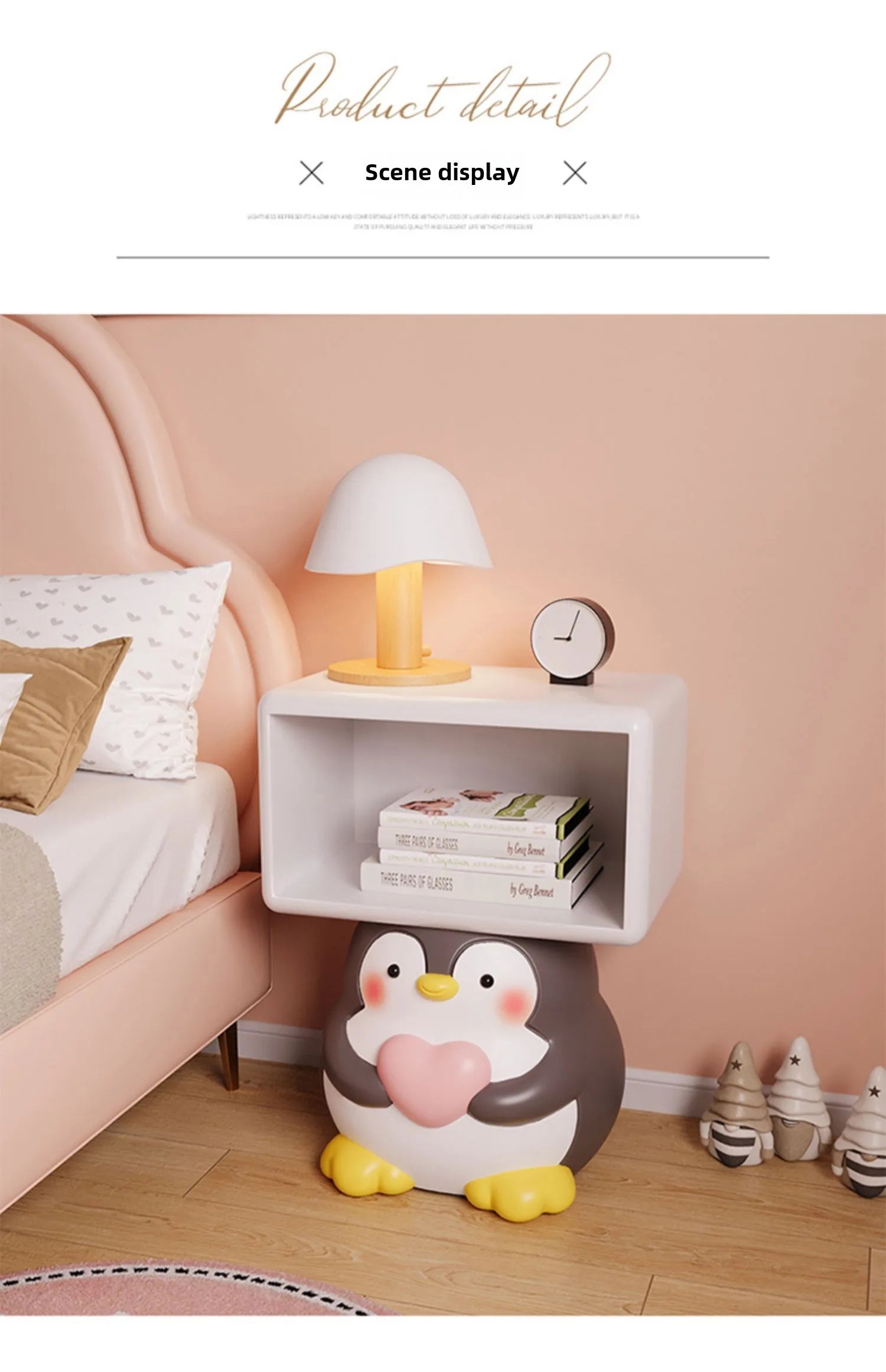 Cute penguin bedside table by MC THE BLACK DIAMOND, featuring a small cabinet and creative cartoon design for children&