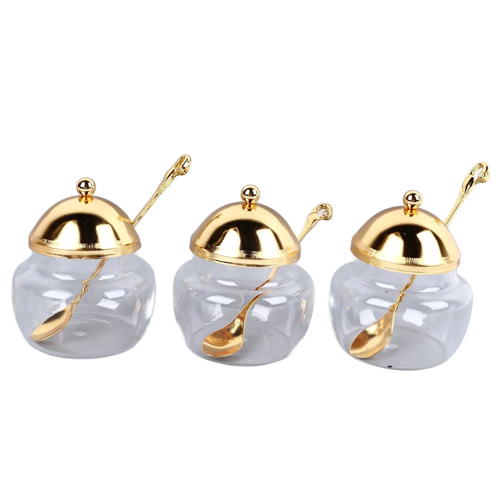 European style polished glass sugar bowl with golden accents, MC THE BLACK DIAMOND serveware for condiments and sweeteners.