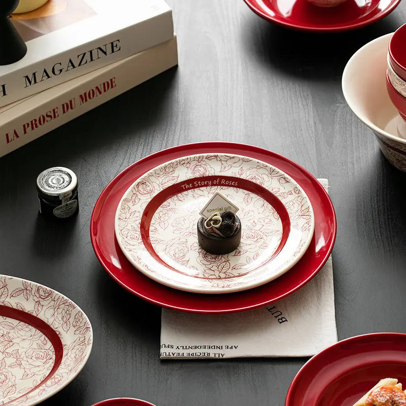 Red retro ceramic steak plate and bowl set by ๐๐ ๐๐๐ ๐น๐๐๐๐ ๐ป๐๐๐๐ ๏ฟฝ