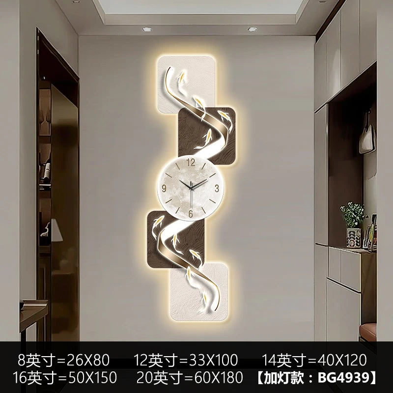 Modern Home Wall Decor Nine Fish Picture Wall Clock Living Room Corridor Mute Clock Painting Advanced Art LED Luminescent Mural - https://mohammadcollection.com