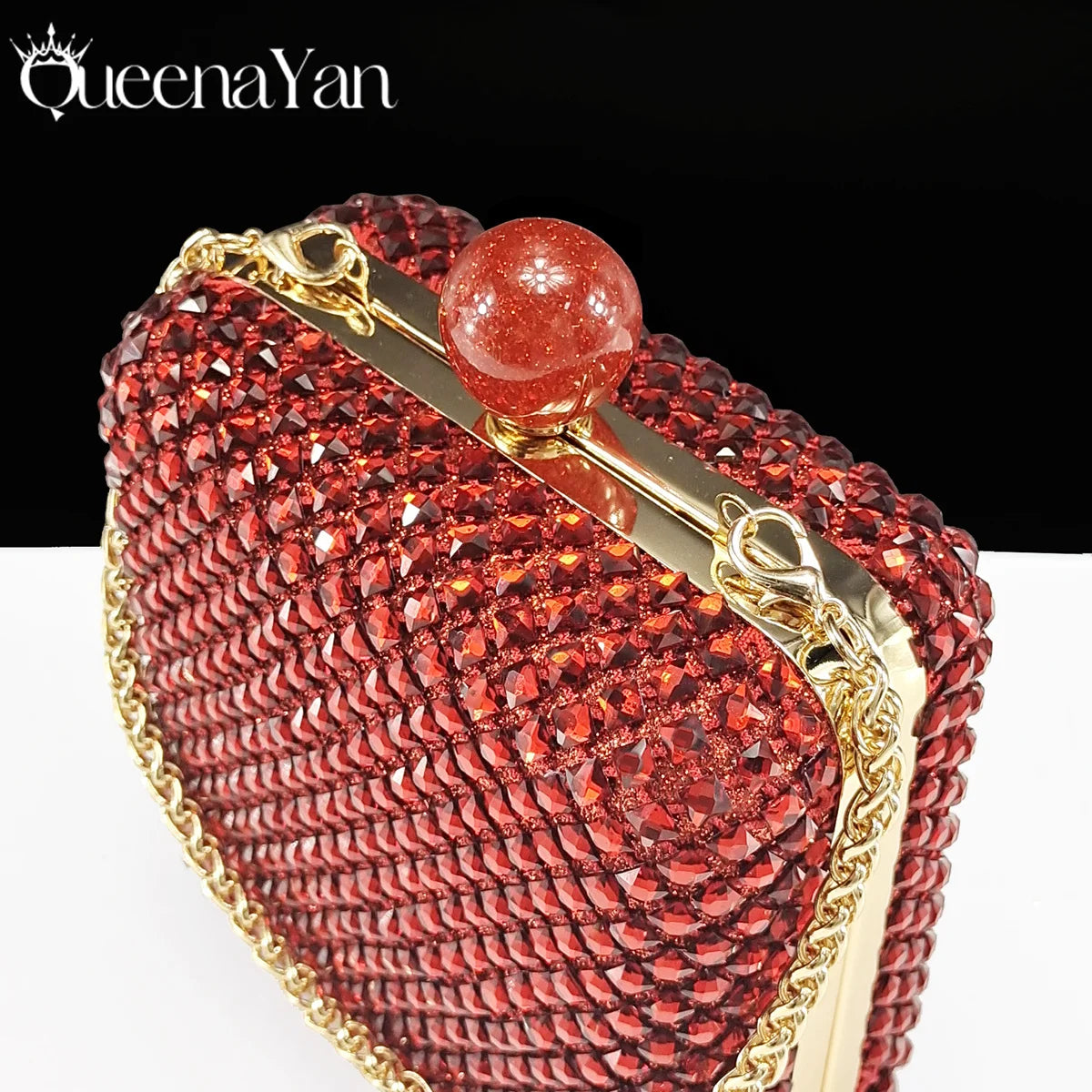 Queena Yan Italian design rhinestone green pointed toe high heels and matching bag set, luxury women's party footwear and accessories.