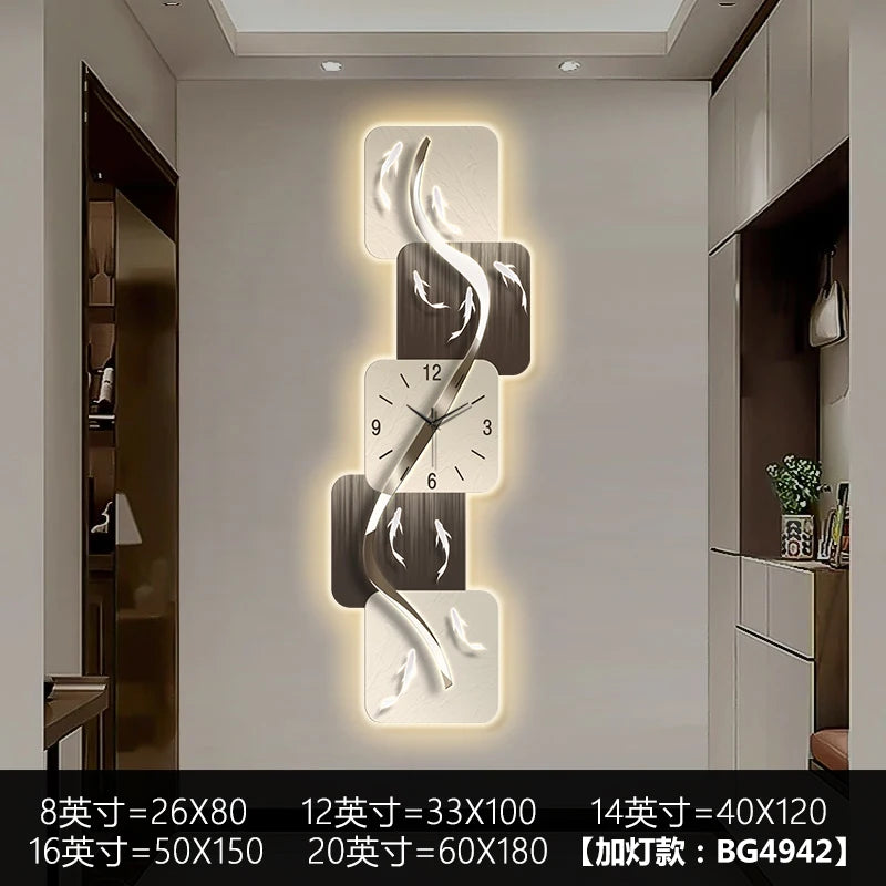Modern Home Wall Decor Nine Fish Picture Wall Clock Living Room Corridor Mute Clock Painting Advanced Art LED Luminescent Mural - https://mohammadcollection.com