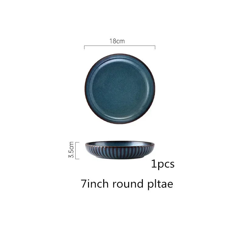 Blue kiln glaze ceramic plate for rice and salad, kitchenware from 𝕄𝕔 𝕋𝕙𝕖 𝔹𝕝𝕒𝕔𝕜 𝔻𝕚𝕒𝕞�