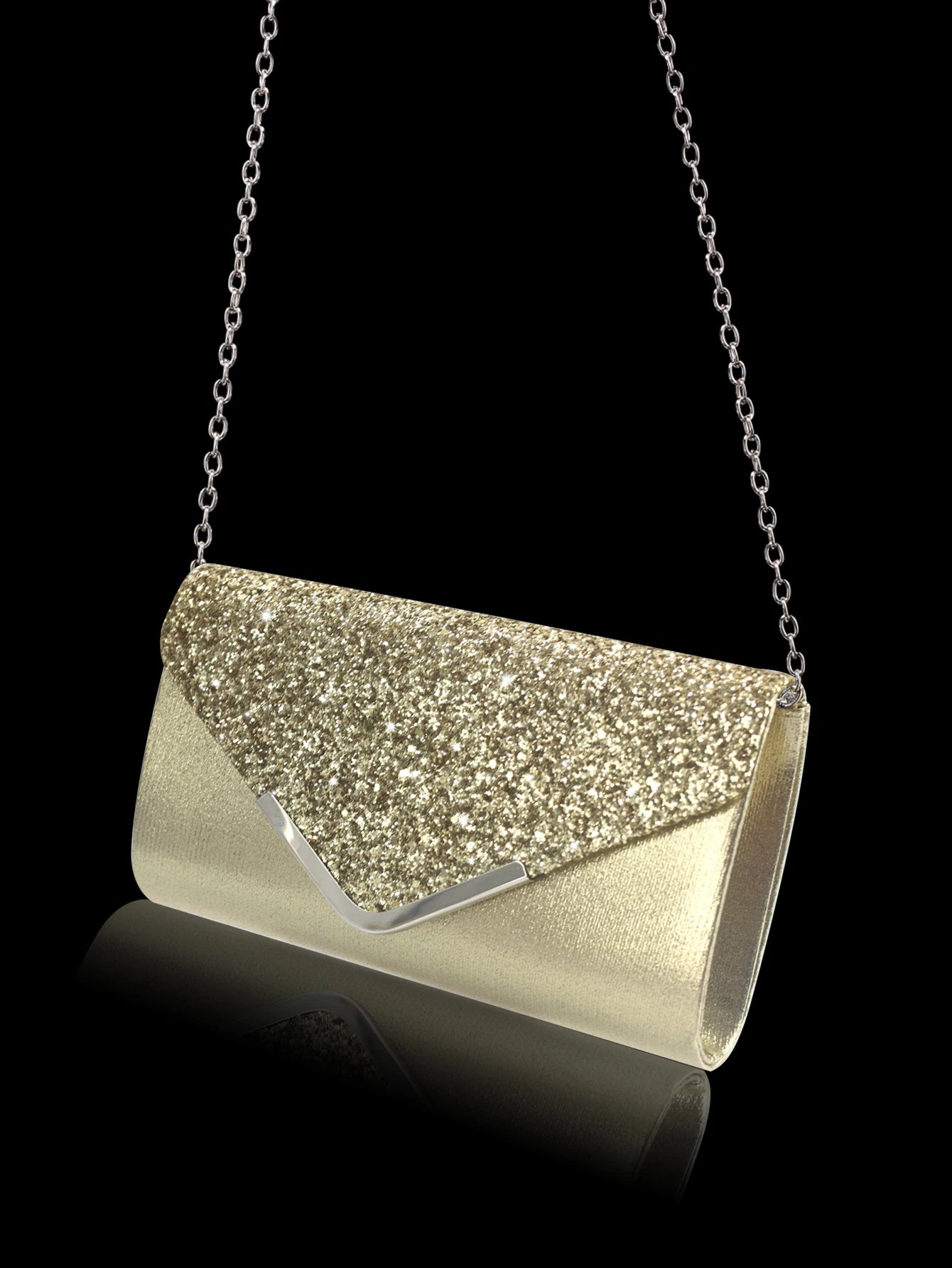Sparkling MC THE BLACK DIAMOND sequined evening clutch with rhinestone necklace, earrings, and bracelet set, elegant women's hand bag.