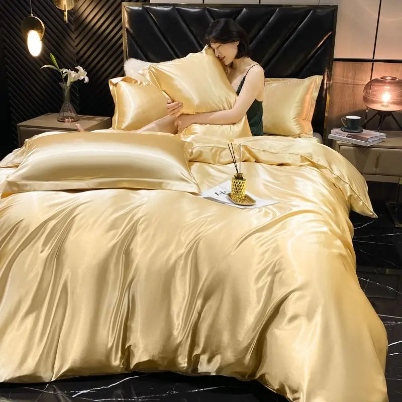 Luxurious solid rayon silk bedding set with duvet cover, bedsheet, and satin pillowcases from ๐๐ ๐๐๐ ๐น๐๐๐๐ ๐ป๐๏ฟฝ