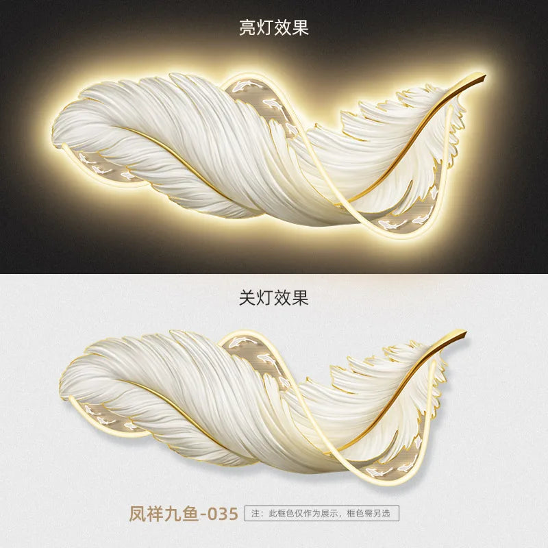 led with light porch vertical version luminous feather mural light luxury high-end living room decorative painting sofa backgrou - https://mohammadcollection.com