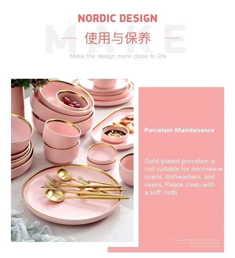 Gilt rim pink porcelain dinner plate from 𝕄𝕮 𝕋𝕙𝕖 𝔹𝕝𝕒𝕔𝕜 𝔻𝕚𝕒𝕞𝕠𝕟