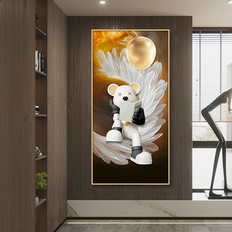 Modern cartoon bear wall decor poster by MC THE BLACK DIAMOND, luminous hanging print for living room or corridor decoration.