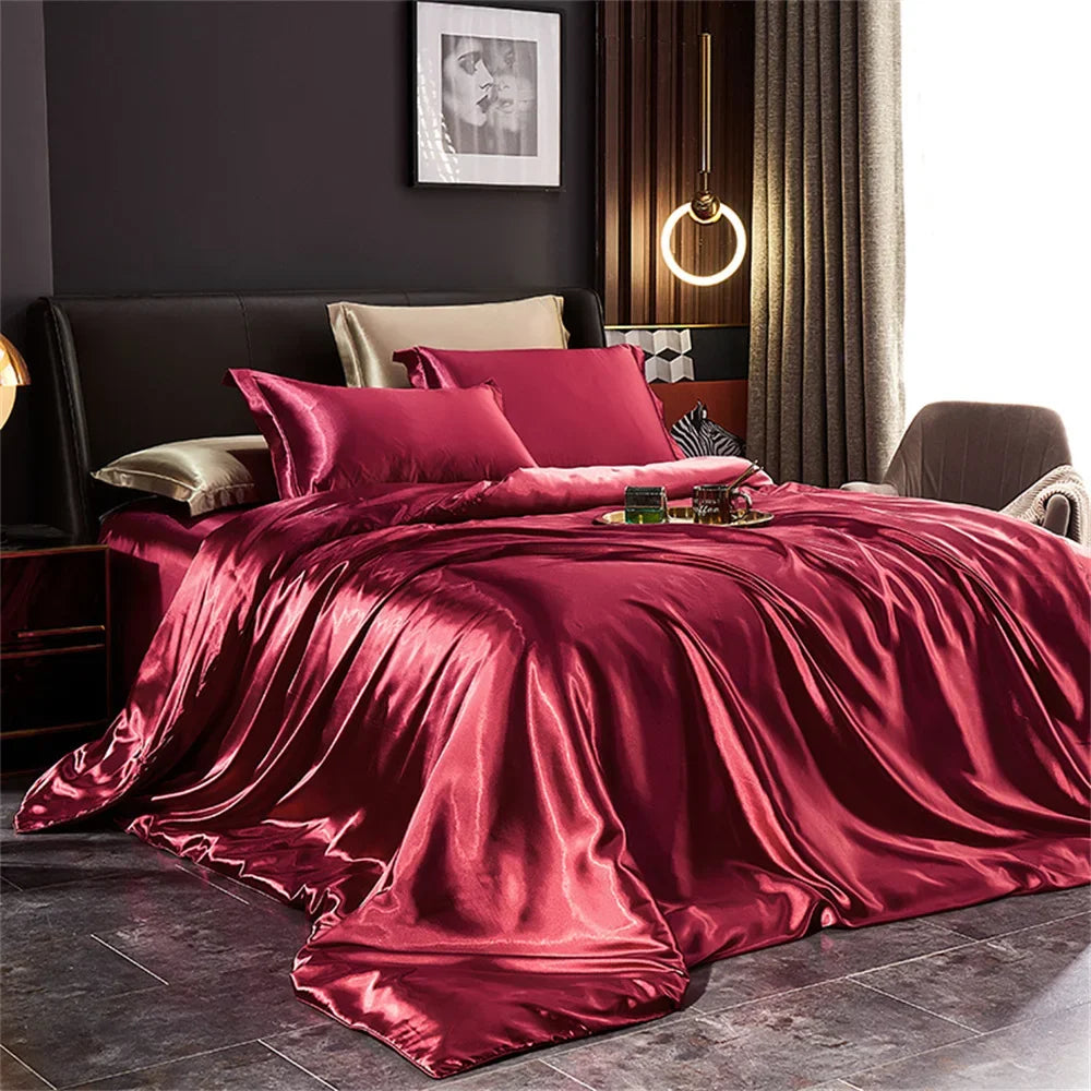 Luxury MC THE BLACK DIAMOND solid silk bedding set with duvet cover, bed sheet, and pillowcases in single, double, king, queen, and twin sizes.