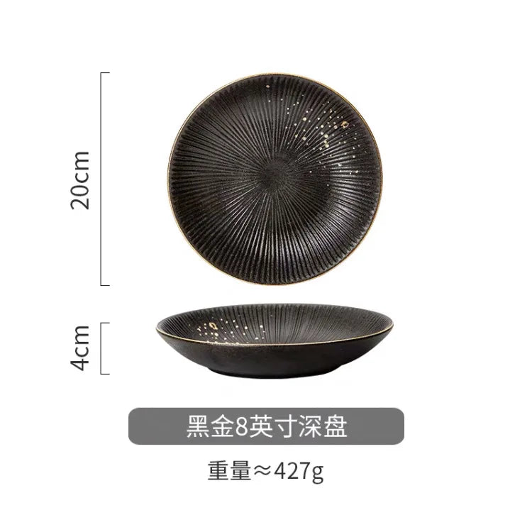 Luxury Golden Border porcelain dinner plate with black stripes from 𝕄𝕔 𝕋𝕙𝕖 𝔹𝕝𝕒𝕔𝕜 𝔻𝕚𝕒𝕞𝕠�