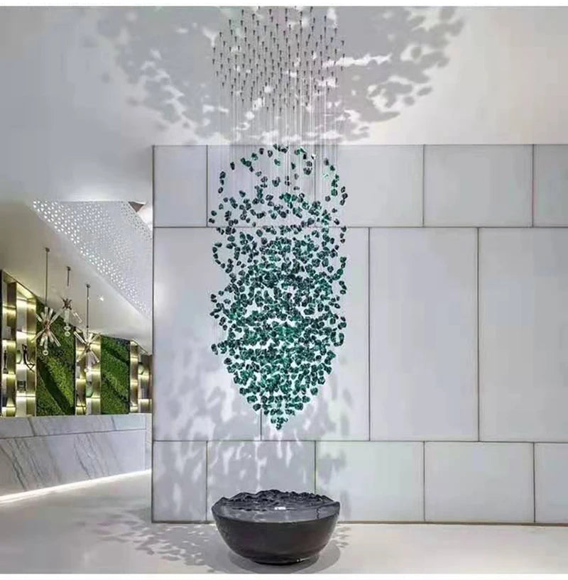 Black Art Luxury Stone Crystal Chandelier For Staircase Hallway Lobby Modern Cristal LED Hanging Lamp Home Indoor Light Fixtures