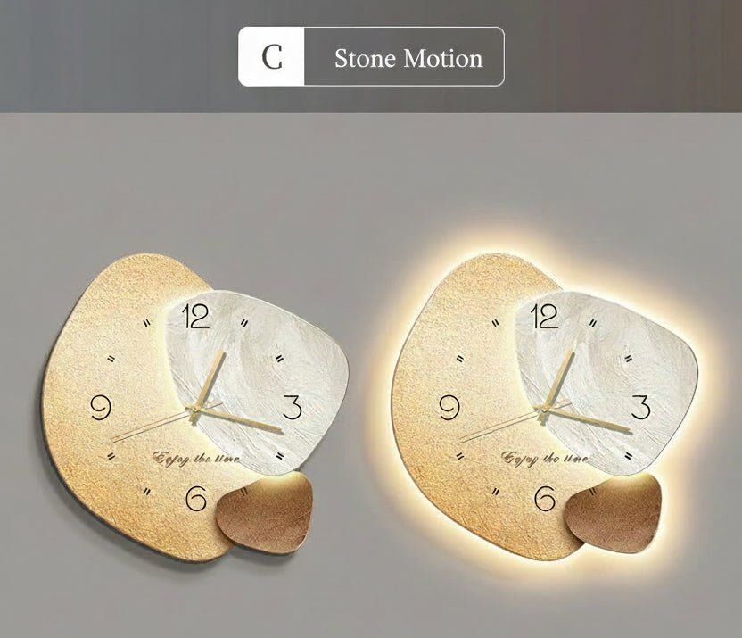 Wall decoration art stone hanging painting with digital clock by MC THE BLACK DIAMOND, featuring modern wall clock design and textured artwork.