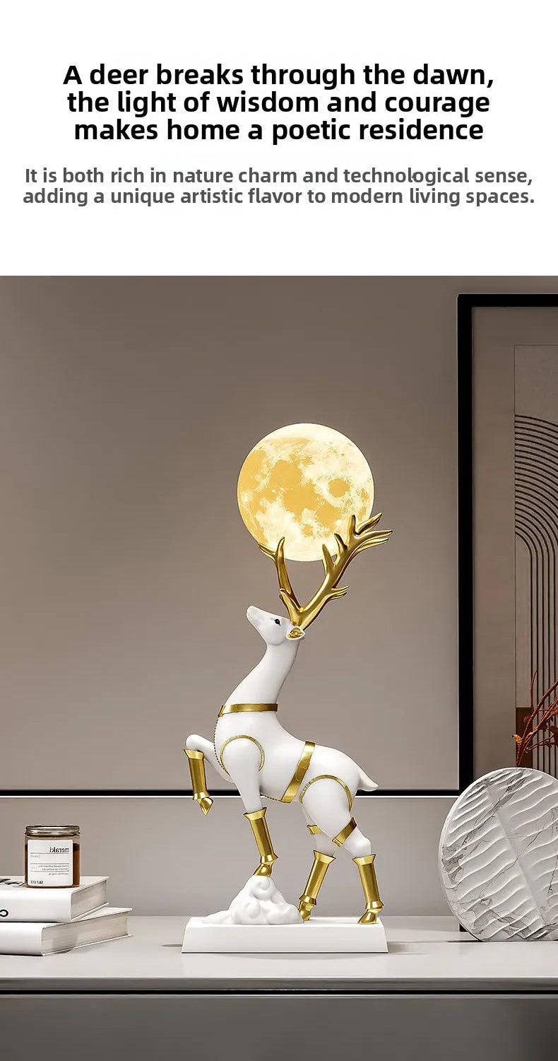 Luxury Lucky Deer figurine sculpture by MC THE BLACK DIAMOND, detailed decorative statue for living room decor.