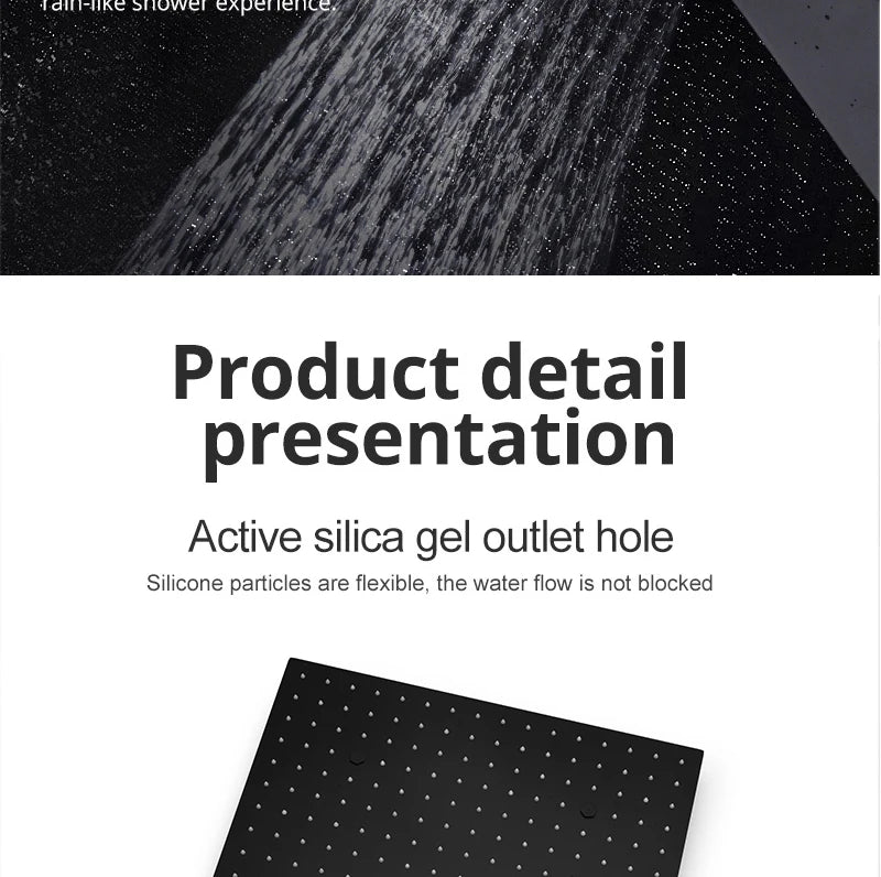 Luxury MC The Black Diamonds rainfall mist spray LED shower head set with side massage jets and a constant temperature valve, 16/20 inch size.