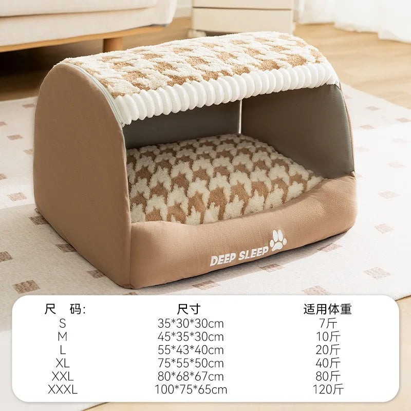 Warm winter dog house nest by MC THE BLACK DIAMOND, washable, deep sleep pet bed for medium and large dogs in cozy tent style
