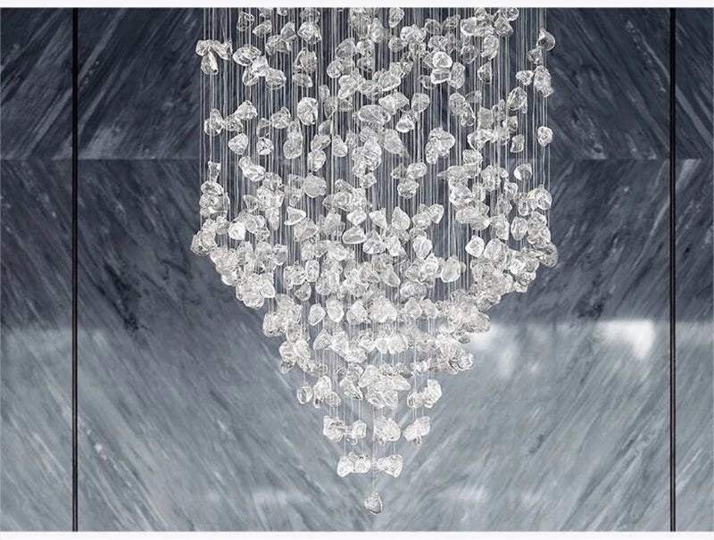 Black Art Luxury Stone Crystal Chandelier For Staircase Hallway Lobby Modern Cristal LED Hanging Lamp Home Indoor Light Fixtures