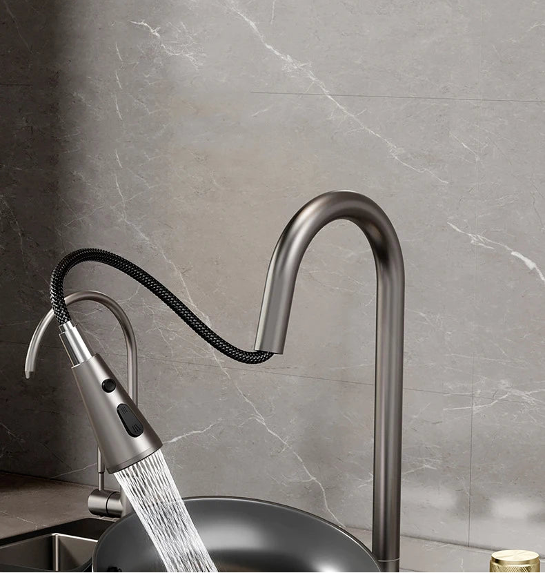 MC THE BLACK DIAMOND kitchen sink waterfall faucet with large single bowl cup washer, modern design, and durable stainless steel finish