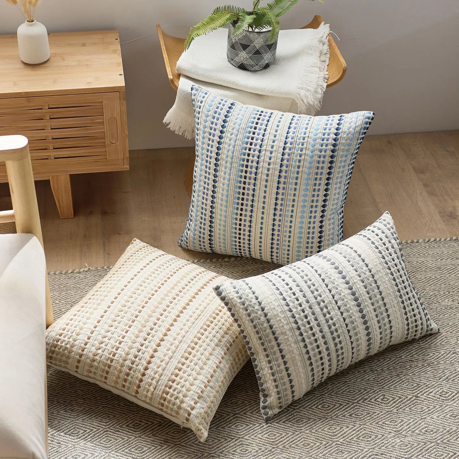 Nordic striped dots woven cushion cover by MC THE BLACK DIAMOND, cotton and linen geometric throw pillowcase for sofa decor.